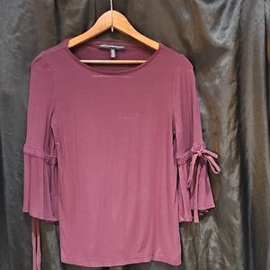 White House Black Market Maroon Tie Sleeve Blouse